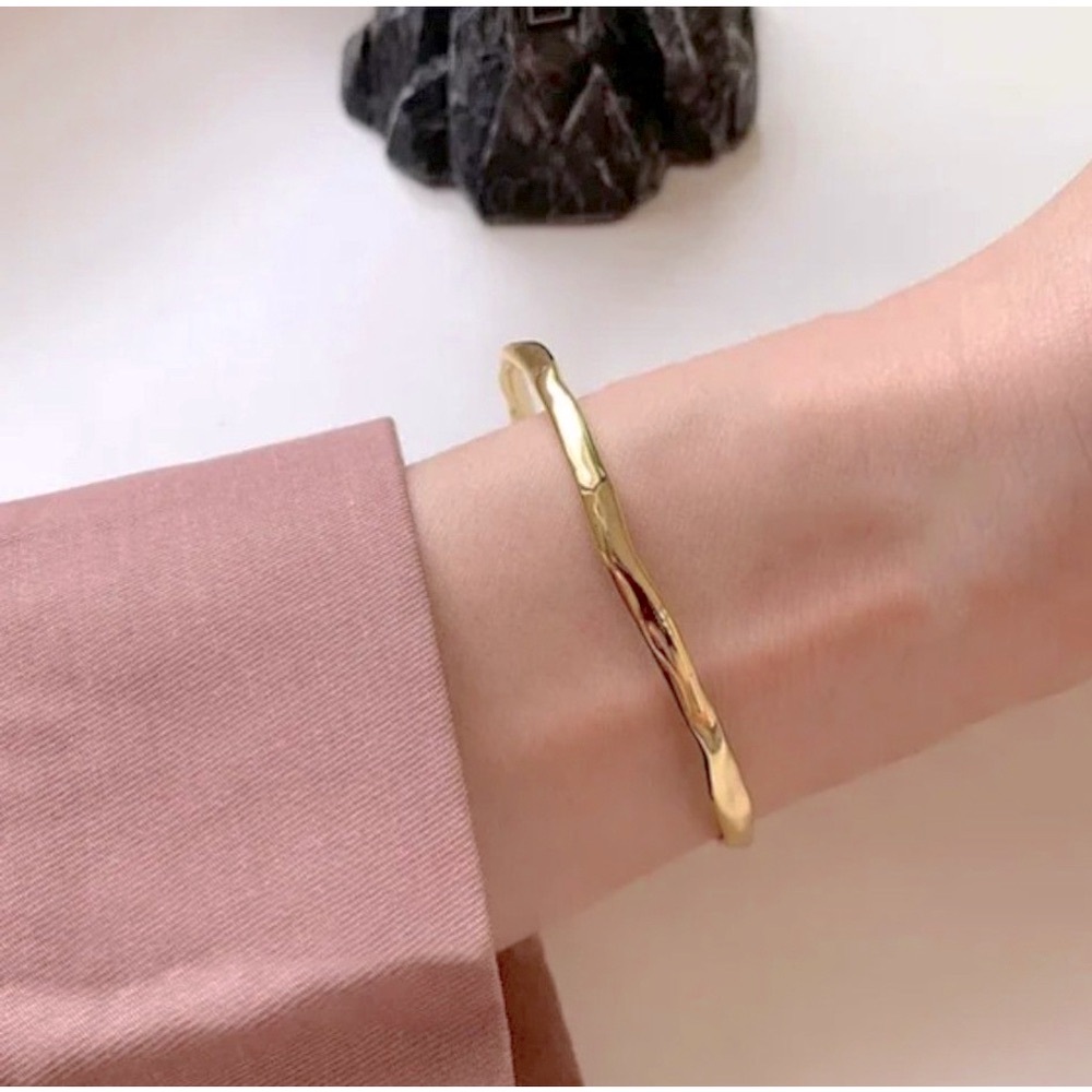 Unisex Yellow Gold Plated Sterling Cuff‎ Bracelet, Adjustable